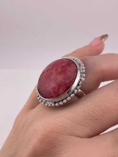 size 6.5 sterling silver chunky rhodochrosite ring