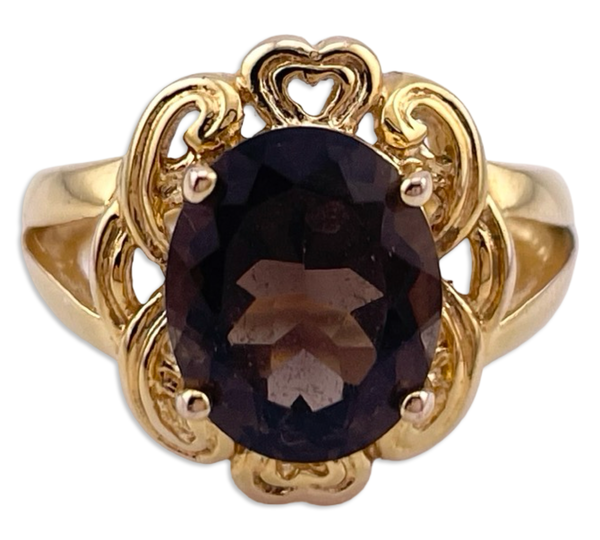 size 6 sterling silver gold plated smoky quartz ring