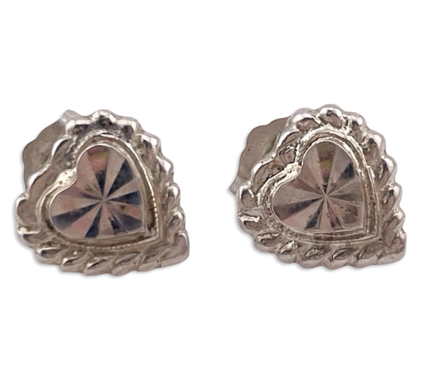sterling silver small diamond cut heart post earrings