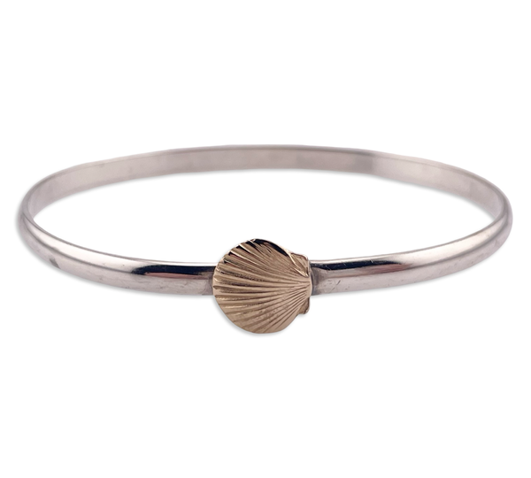 sterling silver & gold plated scallop shell hinge bangle bracelet