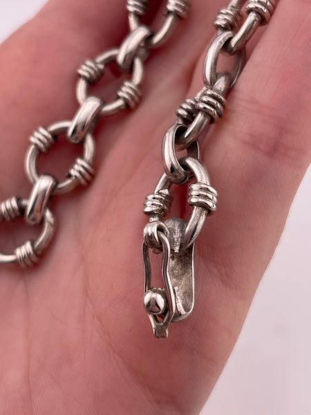 sterling silver 7 3/4" Mexican stoneless textured circle chain link bracelet