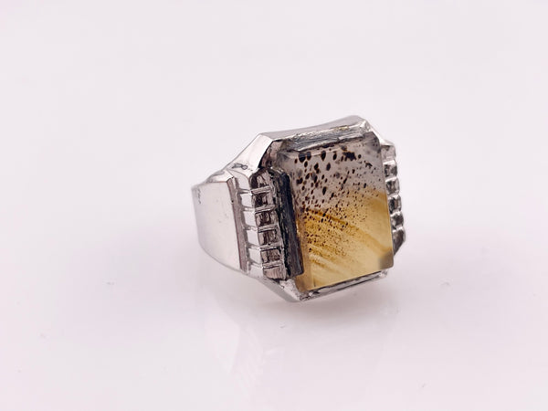 size 11 sterling silver rhodium plated Art Deco Montana agate ring