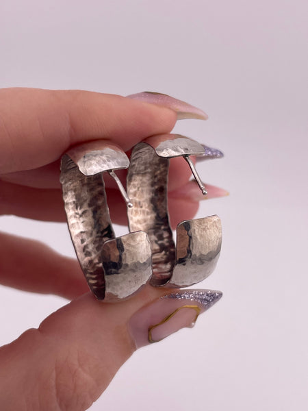 sterling silver hammered textured partial hoop post earrings