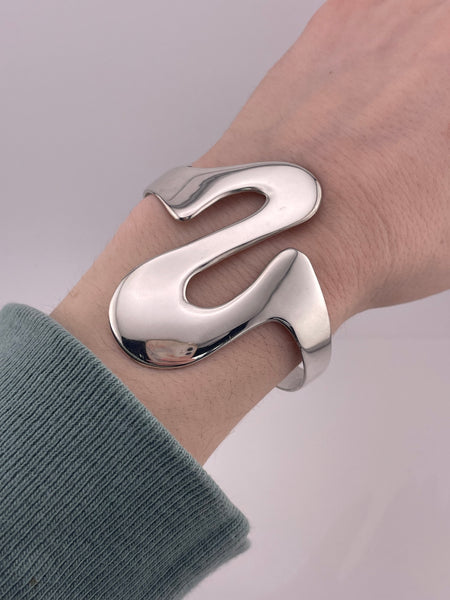 sterling silver Mexican chunky stoneless squiggle cuff bracelet