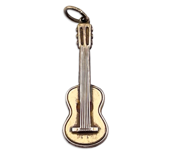 sterling silver gold wash puffy guitar pendant
