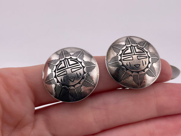 sterling silver Zuni Sun Face clip-on earrings