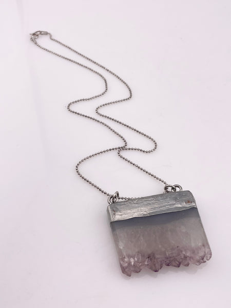 sterling silver chain w/ non-sterling amethyst slice pendant necklace