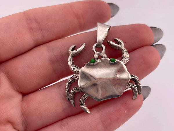 sterling silver green paint eye crab pendant ***Missing Leg***