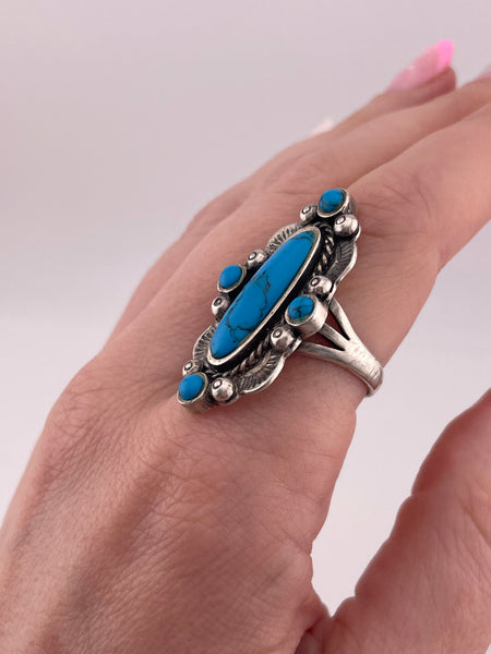 size 8.75 sterling silver synthetic turquoise ring ***AS IS***