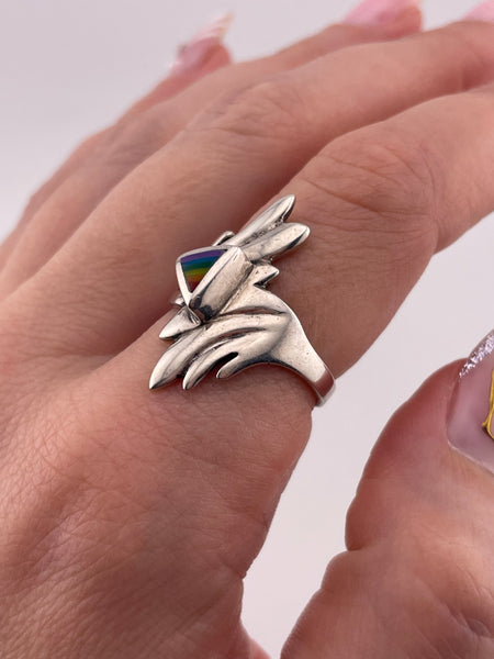size 8.25 sterling silver rainbow resin ring