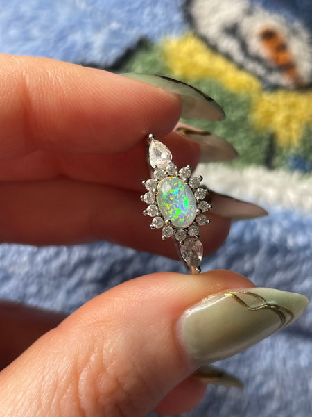 size 10 sterling silver rhinestone synthetic opal ring