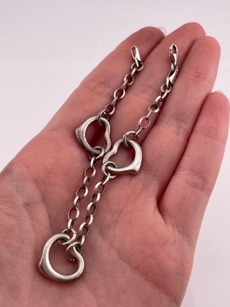sterling silver 7 7/8" stoneless open triple heart oval chain link bracelet