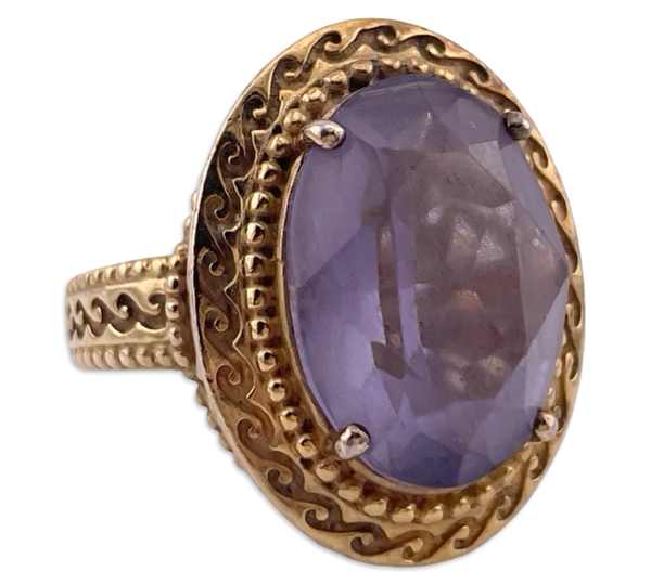 size 7.25 sterling silver faceted purple glass ring ***AS IS***