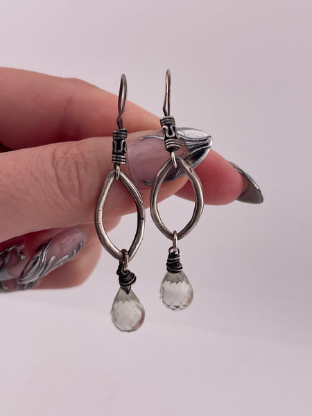 sterling silver faceted quartz hook dangle earrings