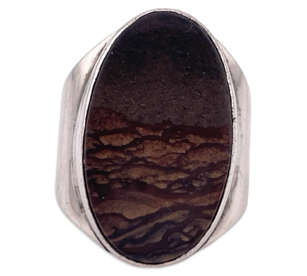 size 10.5 sterling silver landscape picture jasper ring
