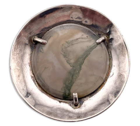 sterling silver moss agate brooch pin ***AS IS***