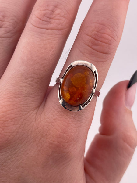 size 8.5 835 silver amber ring ***AS IS***