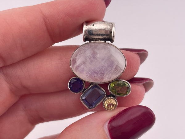 sterling silver rainbow moonstone amethyst iolite citrine peridot pendant