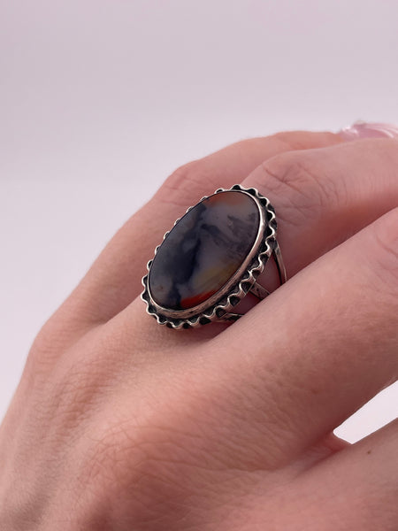 size 7.25 sterling silver petrified wood ring