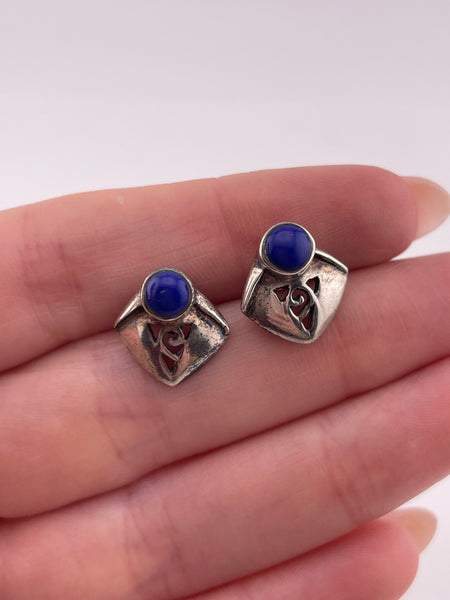 sterling silver lapis cut-out design swirl post earrings