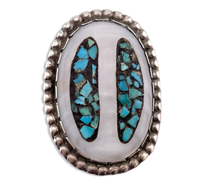 sterling silver mother of pearl turquoise pendant brooch