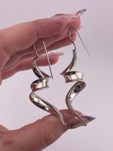 sterling silver 2-1/2" spiral hook earrings