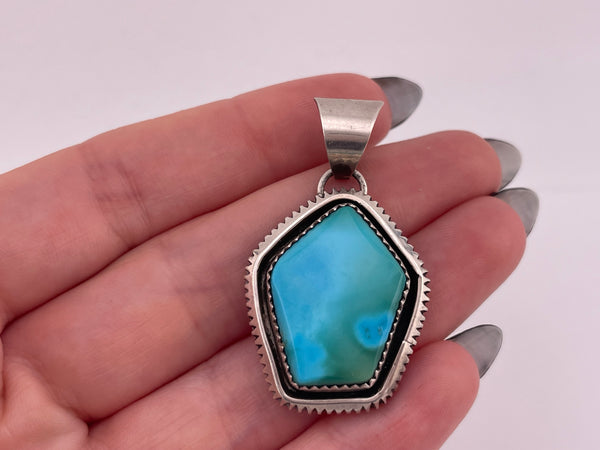 sterling silver Navajo Bea Johnson turquoise pendant