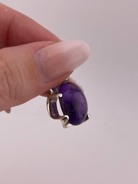 sterling silver amethyst prong setting pendant