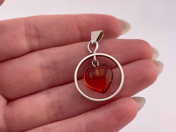 sterling silver faux amber heart pendant