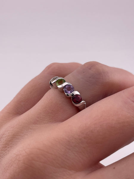 size 6 sterling silver rhodium plated multi-gemstone ring