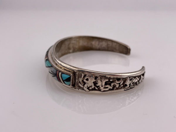 sterling silver multi-stone inlay cuff bracelet