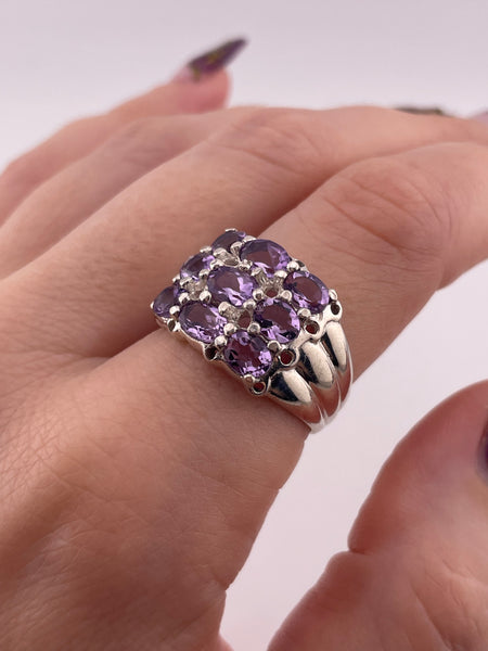 size 9 sterling silver faceted multi-amethyst row ring