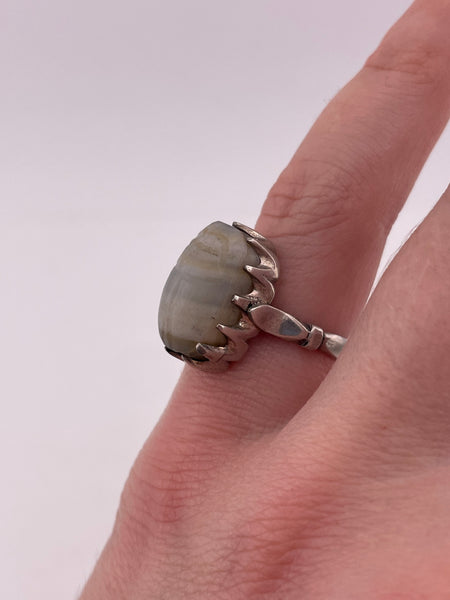 size 5 800 silver carved agate scarab ring ***cut band***