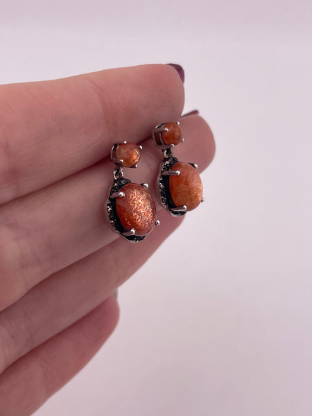 sterling silver sun stone post dangle earrings