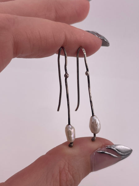 sterling silver threader pearl hook earrings