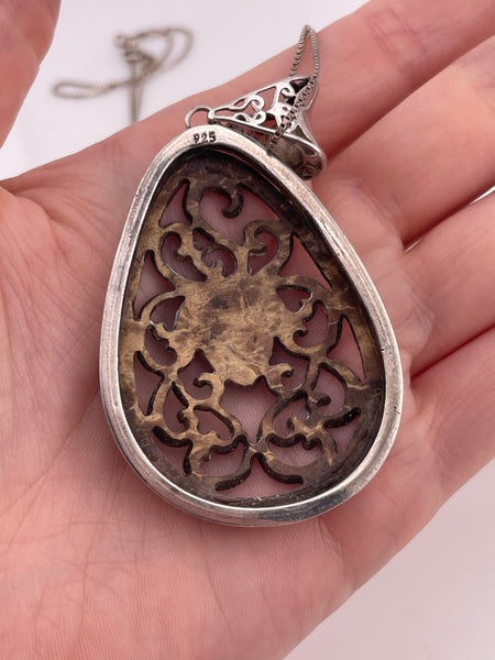 sterling silver 24" carved wood face necklace