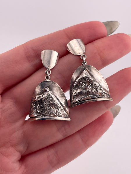 sterling silver artisan mountain post dangle earrings