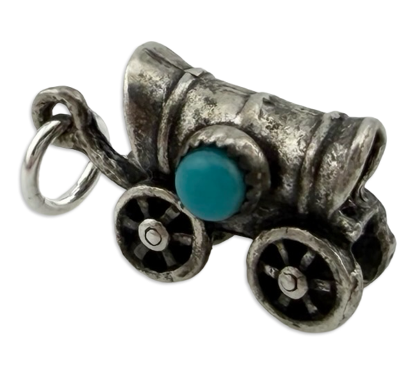 sterling silver covered wagon turquoise pendant