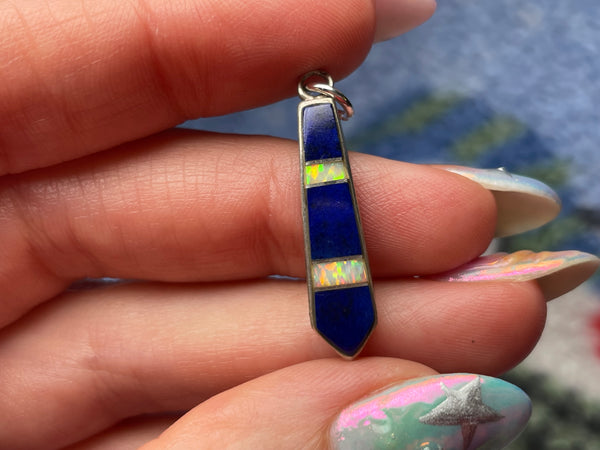 sterling silver lapis synthetic opal pendant
