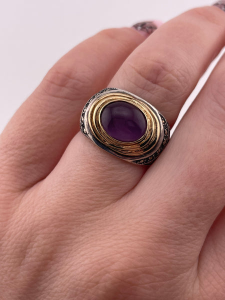 size 6 sterling silver & 14k gold amethyst marcasite ring