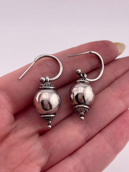sterling silver stoneless orb charm hoop post dangle earrings