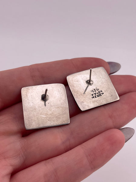 sterling silver Mexican spiral swirl square post earrings