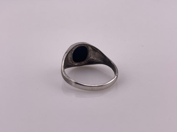 size 11 sterling silver rhodium plated Uncas onyx ring ***AS IS***