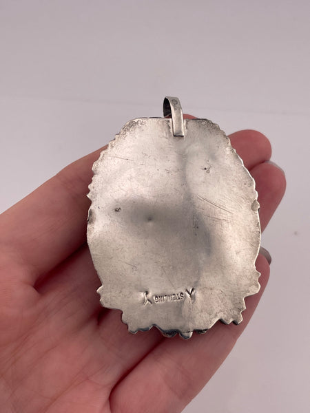 sterling silver 2-3/8" large onyx leaf pendant