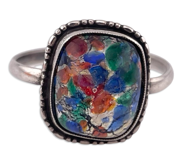 size 8.75 sterling silver foil glass ring