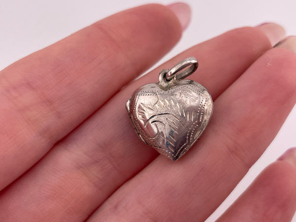 sterling silver etched heart shape locket pendant