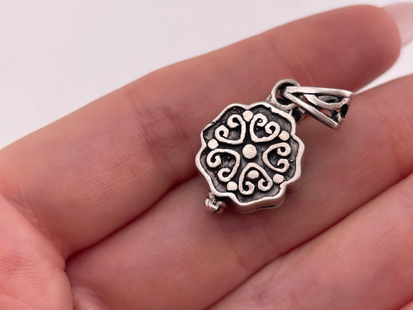 sterling silver flower rhinestone box compartment locket pendant