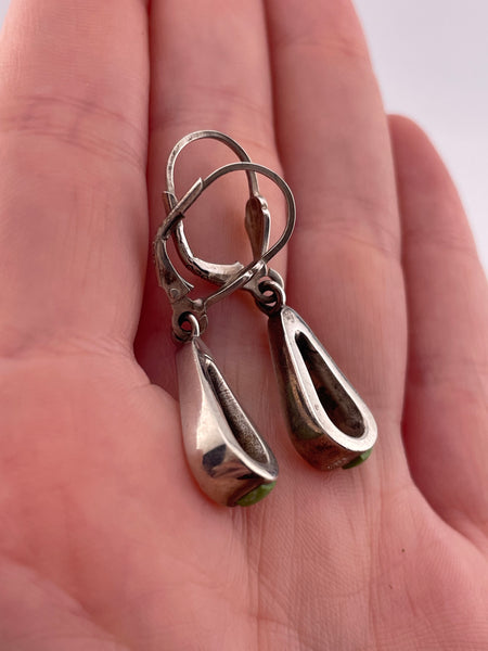 sterling silver gaspeite jet synthetic opal lever-back hook dangle earrings