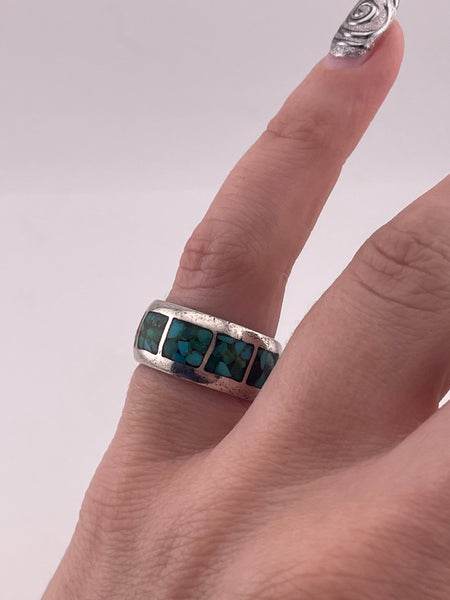 size 5.25 sterling silver crushed turquoise band ring