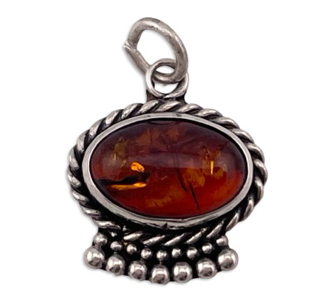 sterling silver oval amber rope edge pendant